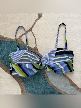 Aerie Bandeau Padded Twist Front Geometric Print Bikini Top - Green Blue Black L